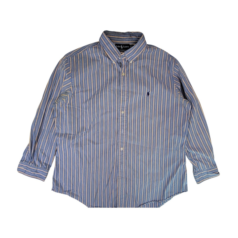 Ralph Lauren Custom Fit Striped Button-Down Shirt Mens Blue Yellow 17.5-32/33